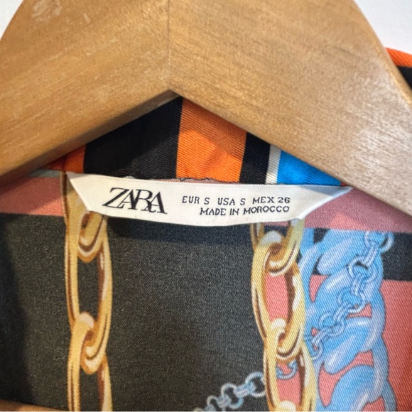 Zara Blogger Fav Chain Print Scarf Print Long Sleeve Midi Shirt Dress Orange - Picture 9 of 13